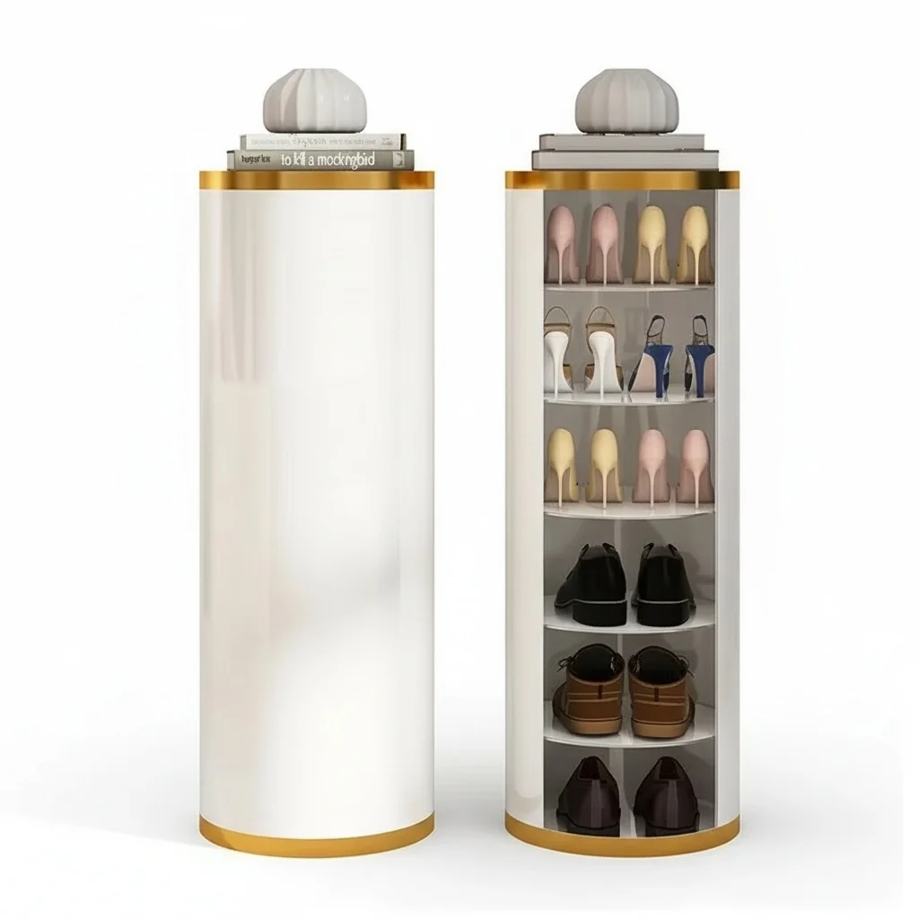 

Rotating Shoe Cabinet, Steel Plastic Circular Shoe Rack, Multi-layer Dust-proof Storage, Space-saving Home Shoe Organizer