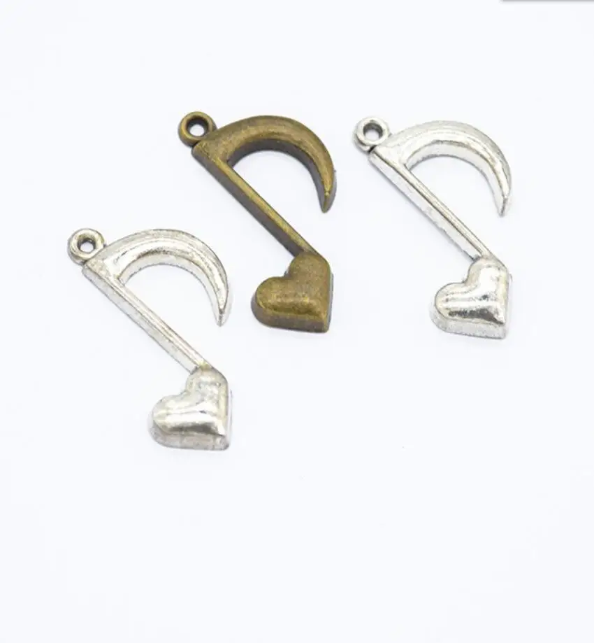 70pcs Silver Color Heart Music Notes Charms Symbol Pendant For DIY Handmade Jewelry Making Accessorie 26x17mm F0434