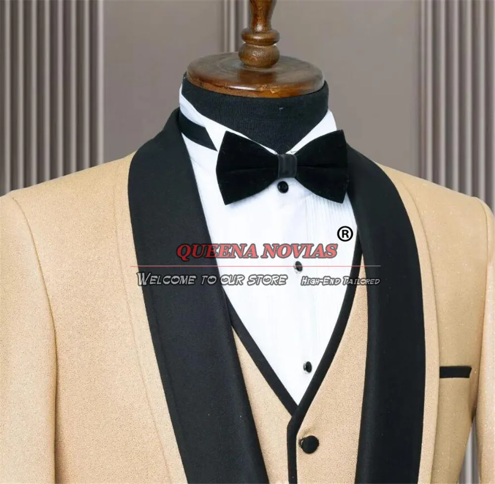 Burgundy Elegant Suits For Men Black Lapel Jacket Vest Pants 3 Pieces Formal Wedding Tuxedos Bespoke Groom Clothing Traje Hombre