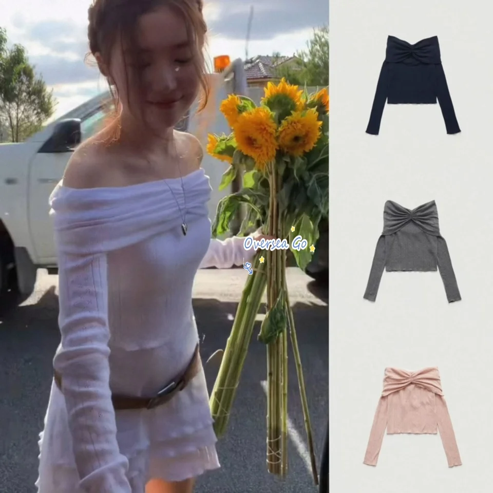 

2025 New Style Women's Knitted Long Sleeve One-Shoulder Sweater Knot Design Slim Fit Korean Commute Style Top