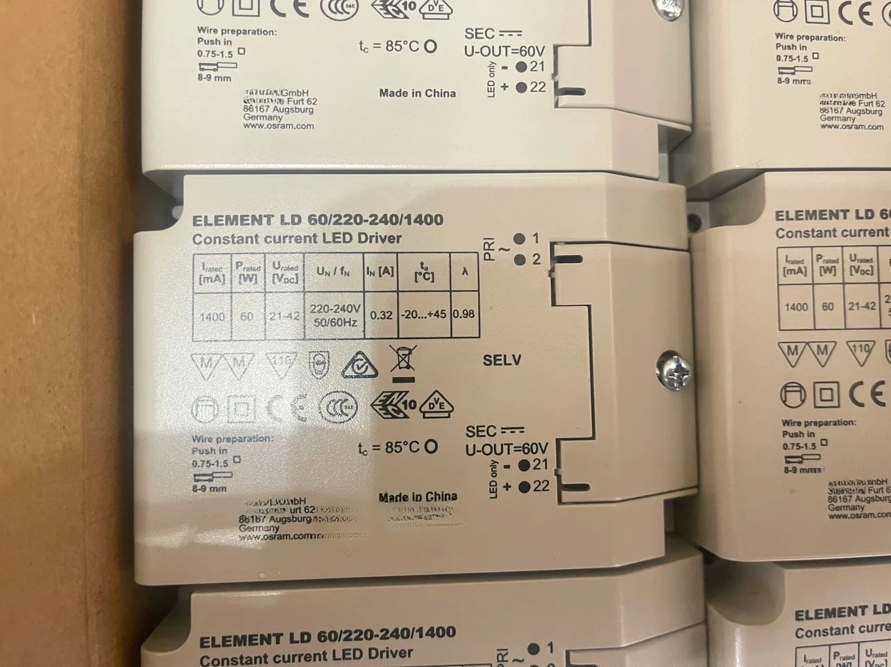 Fonte de Alimentação para Driver LED OSRAM 60W 1.4A ELEMENT LD 60/220-240/1400.