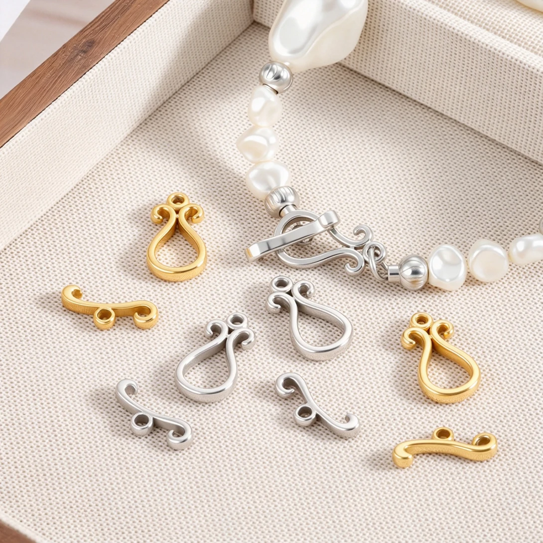 3 Sets Vintage Scroll Teardrop OT Toggle Clasp Stainless Steel T‑Bar Connector For Handmade Pearl Bracelet Necklace Jewelry Gift