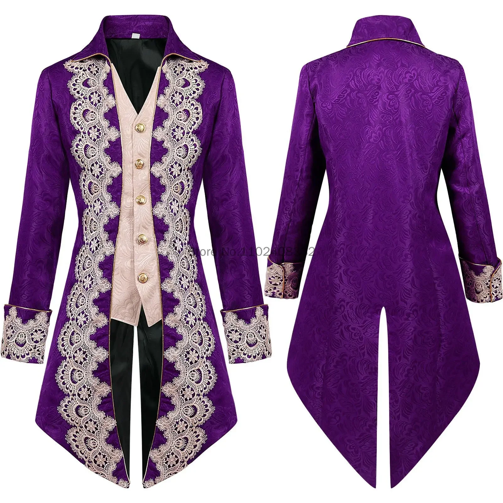 Men Steampunk Gothic Victorian Jacket Vintage Purple Velvet Tailcoat Medieval Frock Coat Uniform Renaissance Costume Homme XXXL