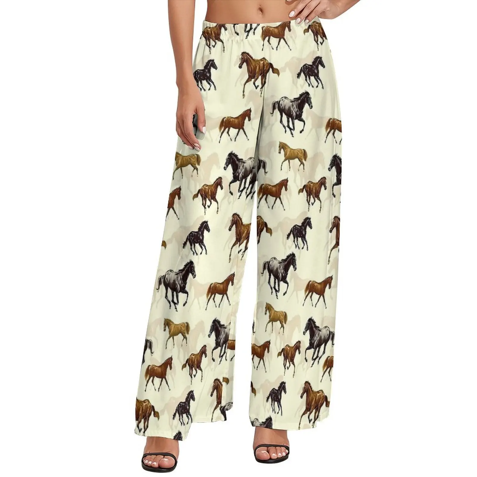 Horse Painting Pants Animal Print Street Wear Straight Wide Pants High Waisted Workout Trousers Big Size