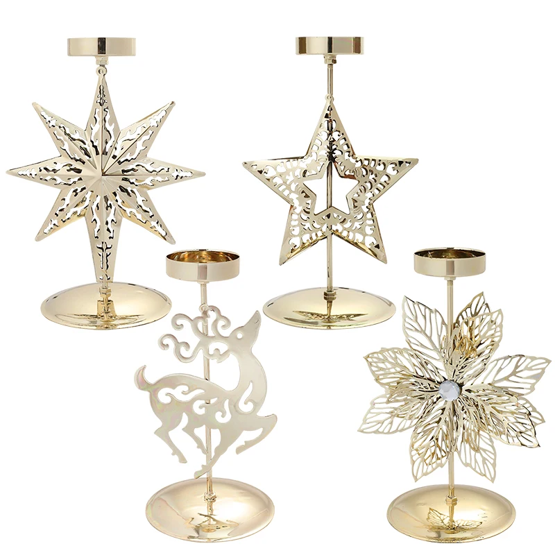 

Christmas Candlestick Golden Wrought Iron Star Elk Christmas Tree Candle Holder Home Xmas Table Decor Navidad New Year Gifts