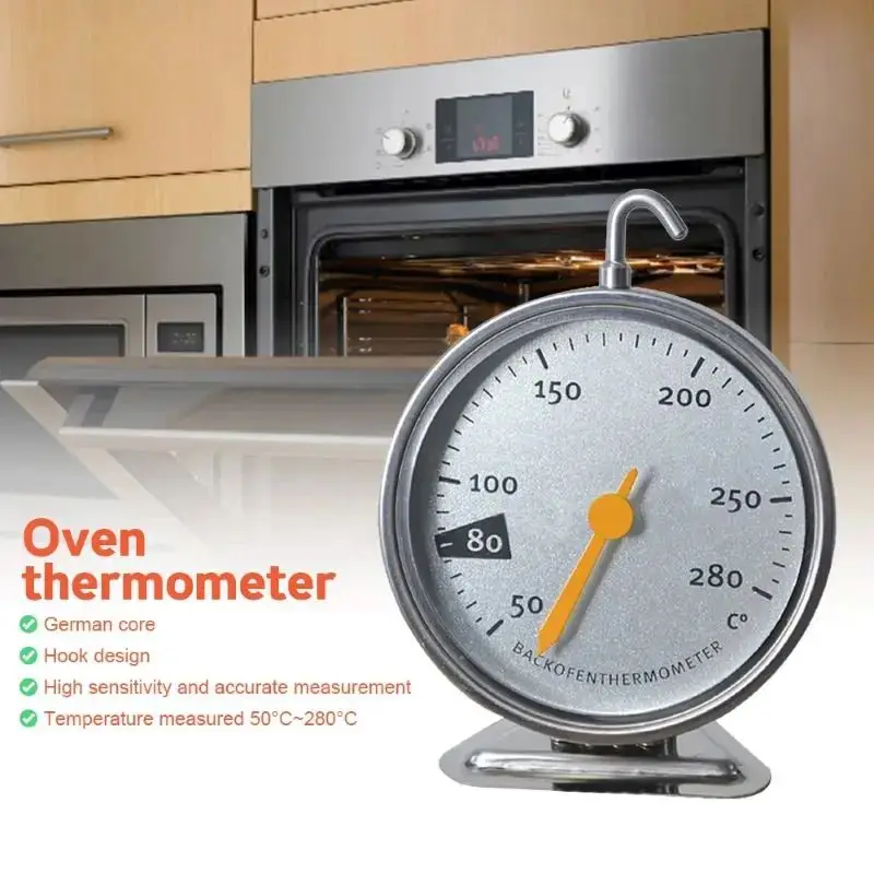 Stainless Steel Large Dial Oven Thermometer Hang Or Stand Cooking Meat Food Baking BBQ Temperature Measurement Kitchen Supplies