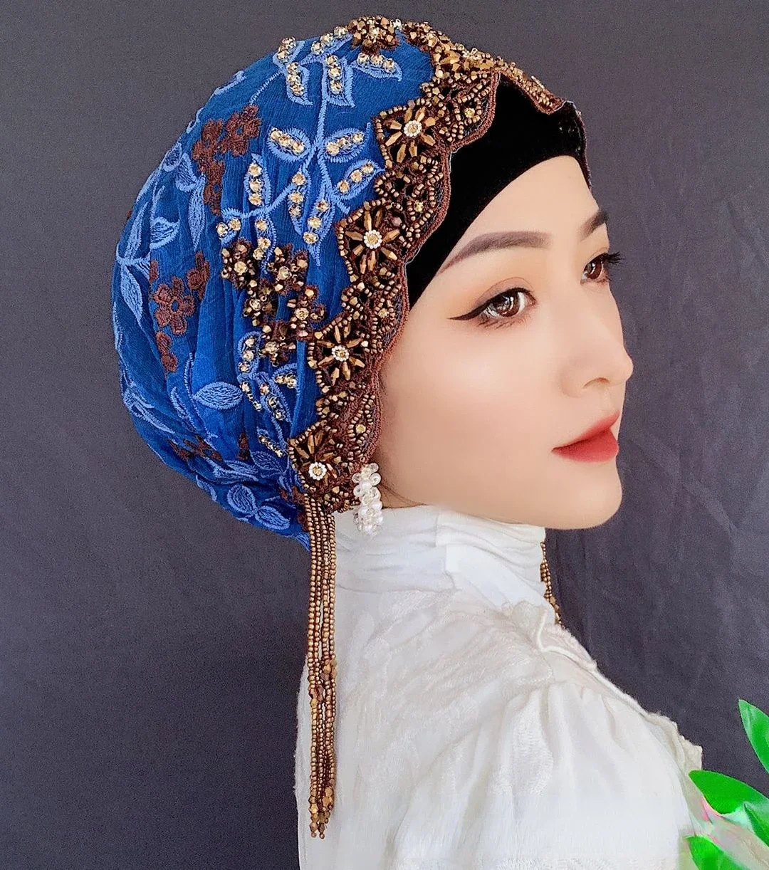 Turban brodé en dentelle pour femmes, couvre-chef arabe, couvre-chef islamique, hijabs musulmans, chapeau à pampilles, couvre-chef de mariage, Dubaï, luxe, été