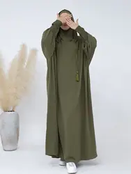 Jilbab Hijab Women Abaya With Hooded Solid Casual Batwing Sleeve Abaya Tassel Muslim Saudi Prayer Kaftan Oriental Robes