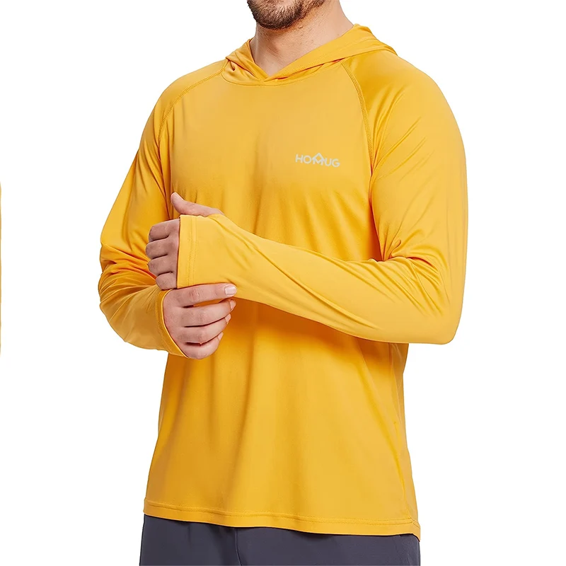Camiseta de rendimiento UPF50 + para hombre, de manga larga Sudadera con capucha, informal, protección solar, para correr, de secado rápido, ropa de
