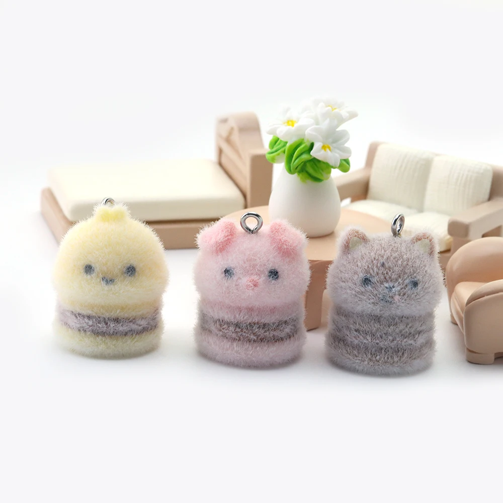 20Pcs Flocking Resin Bee Pig Charms Cute Animal Plush Doll Pendant for Necklace Earrings Keychain Making DIY Jewelry Accessories