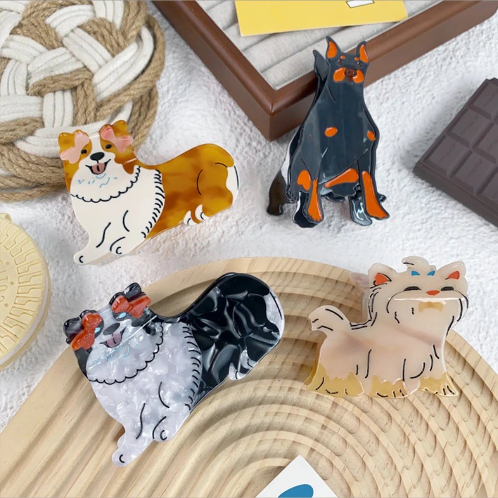 

DS милые Мультяшные животные Собаки ацетатные заколки для волос персонализированные заколки-крабы шнауцера заколка для волос для женщин девочек аксессуары для волос