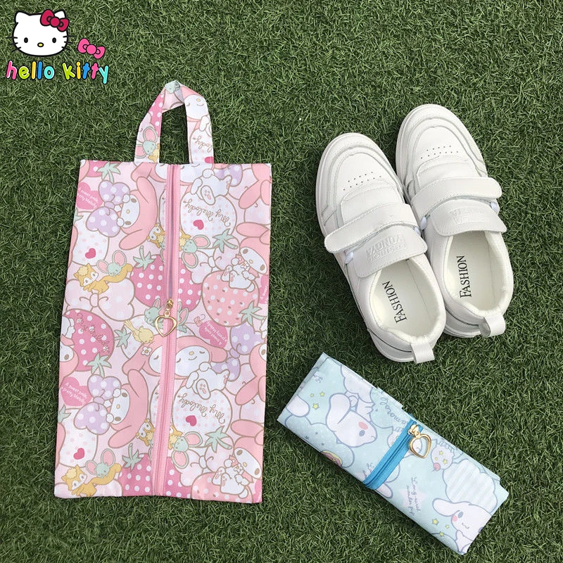 Bolsa de almacenamiento de zapatos de dibujos animados Kawaii Sanrio Hello Kitty, Melody Cinnamoroll Purin, tela Oxford impermeable, cubierta de