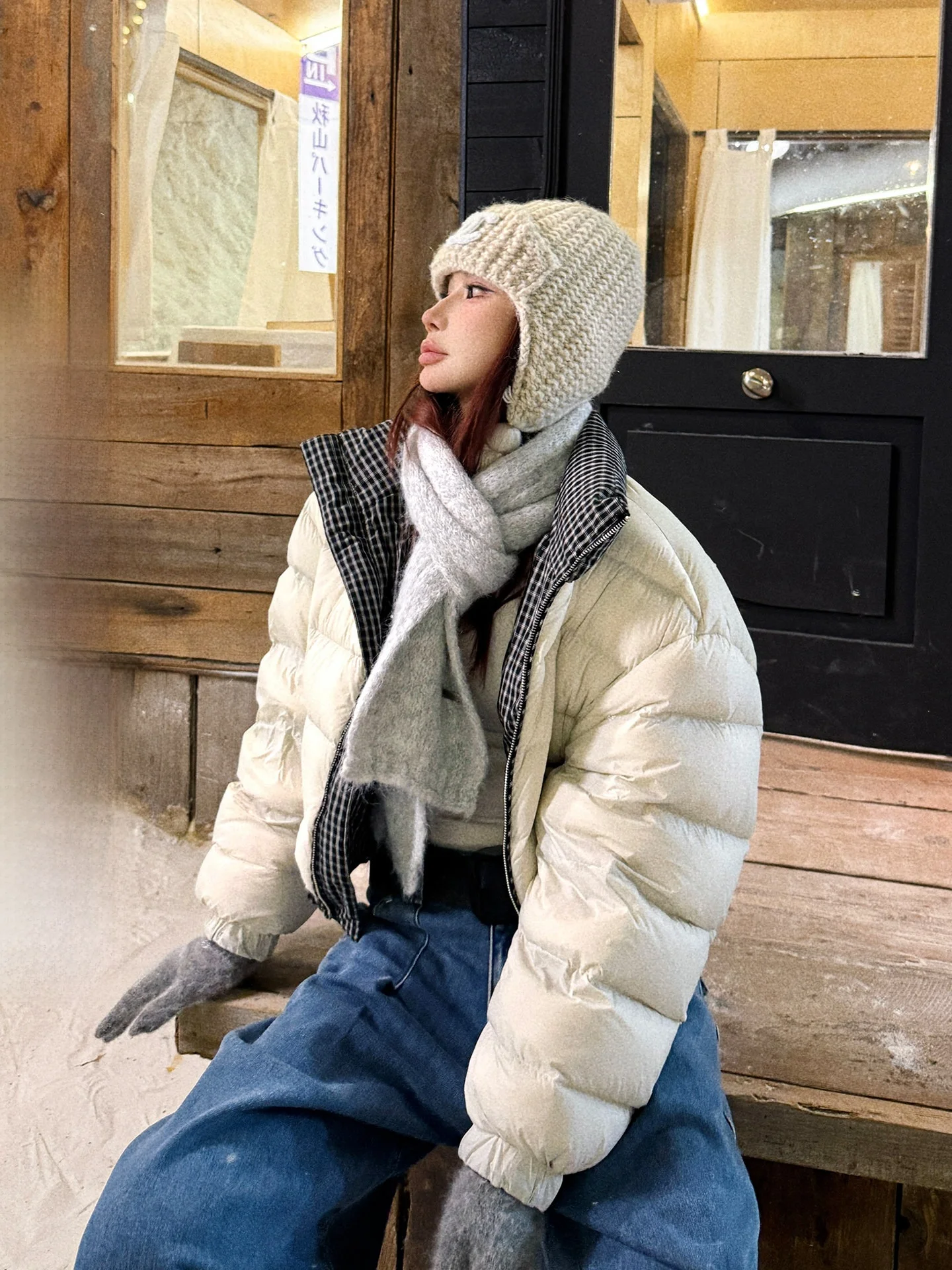 

Двусторонняя куртка-пуховик в клетку в новом национальном стиле, белая, с высоким содержанием пуха, теплая, повседневная, для женщин