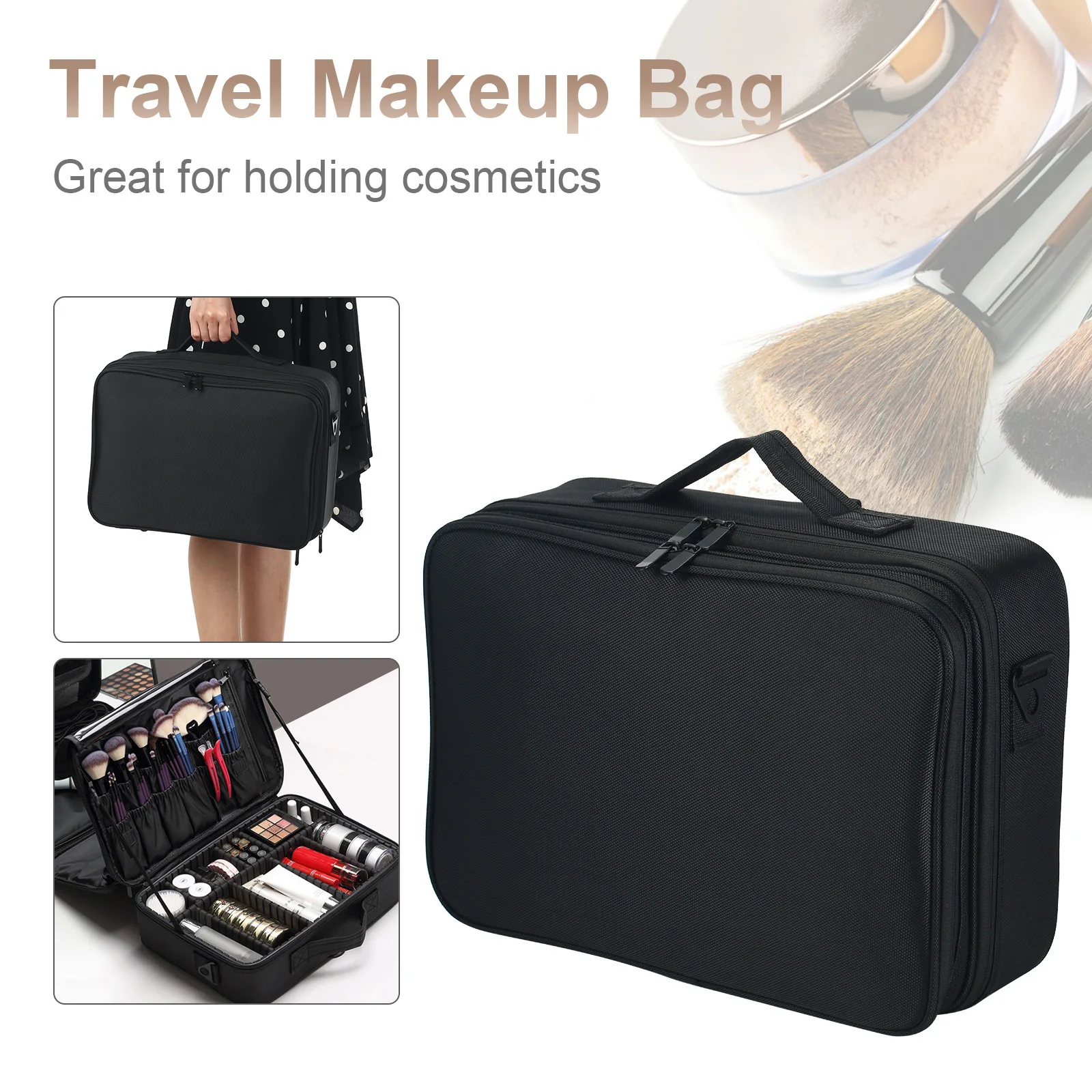 حقيبة مكياج للسفر، حقيبة تخزين مقاومة للماء، حقيبة مستحضرات التجميل، أدوات المكياج، حقيبة أدوات الزينة لمستحضرات التجميل، فرش المكياج، أدوات الزينة