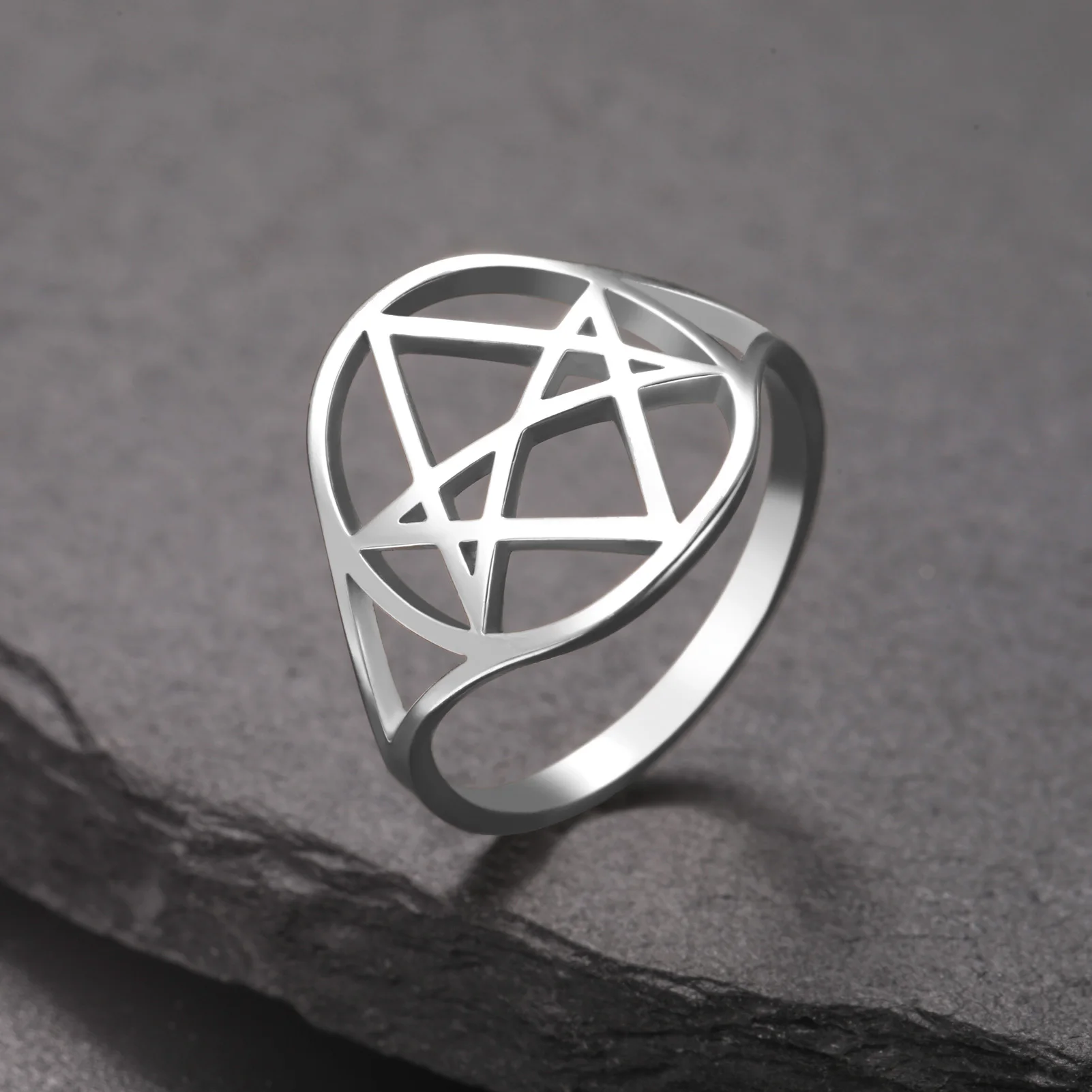 LIKGREAT Unicursal Hexagram Ring Stainless Steel Men Women Hollow Religious Symbol Amulet Spiritual Jewelry Christmas Gift