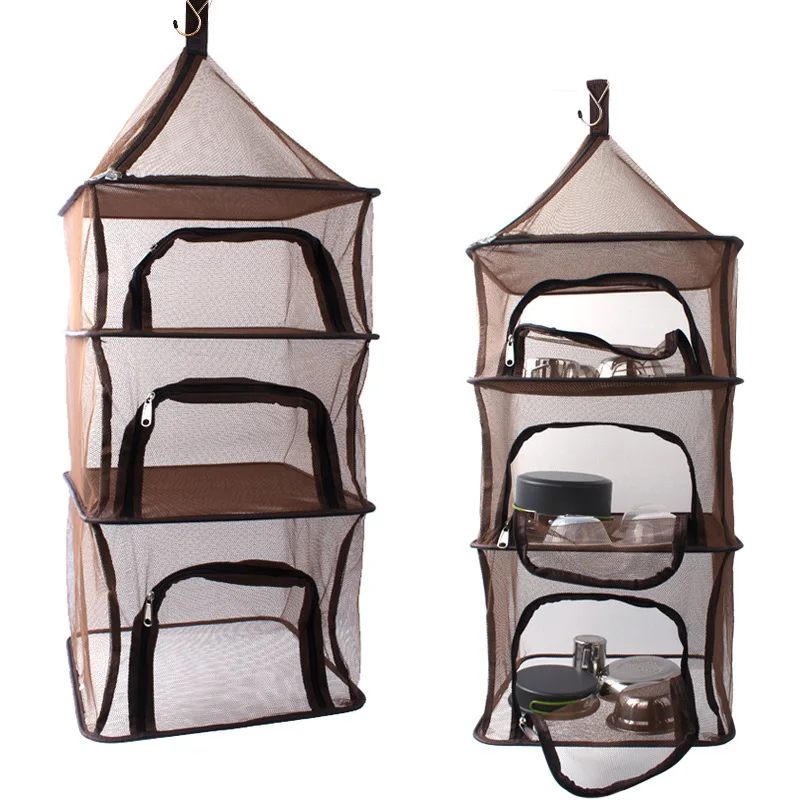 Outdoor Folding Drying Net Multi-functional Four-layer Storage Basket Tableware Fruit and Vegetable Hanging Cage Drying Fish