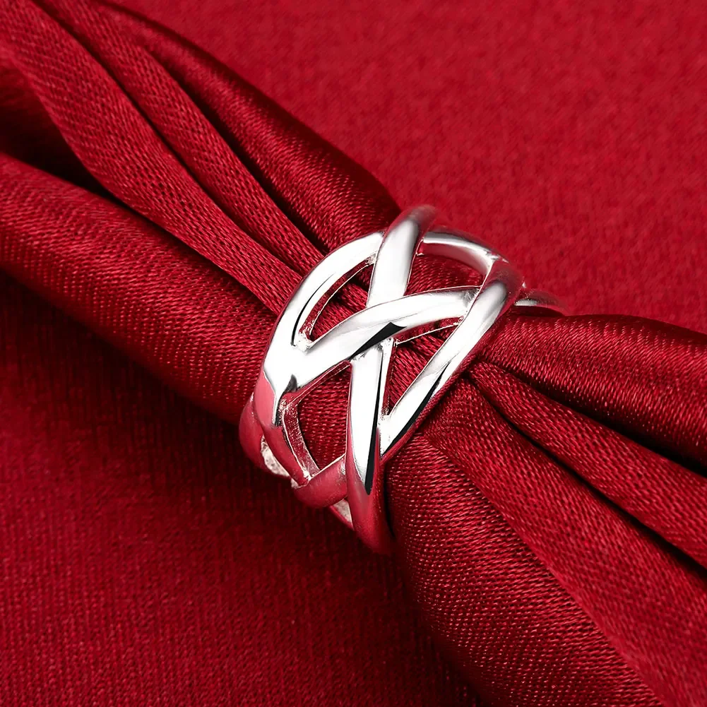 

925 Sterling silver Jewelry Cross fishing net Ring for Women Men Size 6 7 8 9 10 Fashion party Wedding Holiday gift