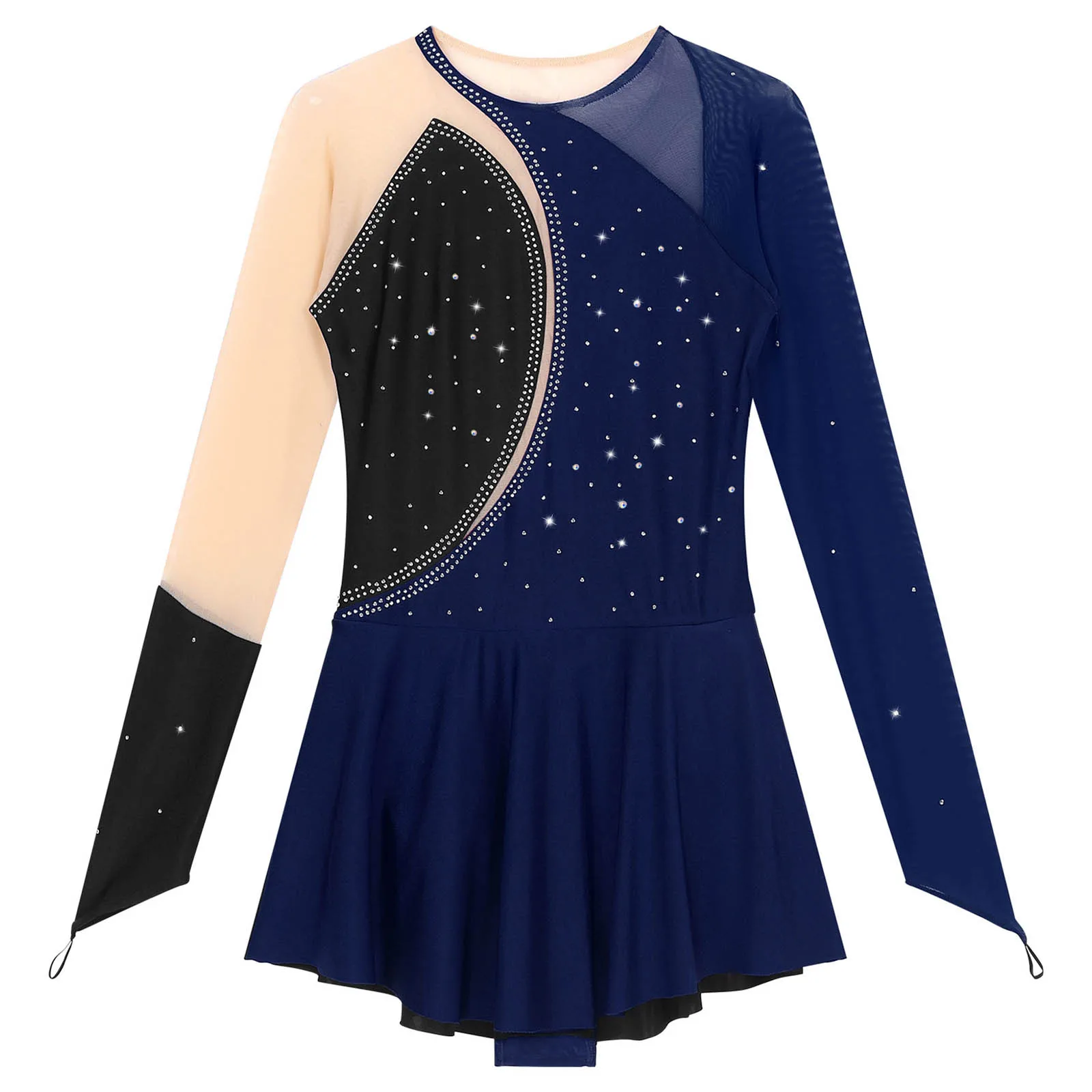 Womens Shiny Rhinestone Figure Ice Skating Dresses Rhythmic Mesh Gymnastics Leotard for Dancing Competition Costume Ballet Dress