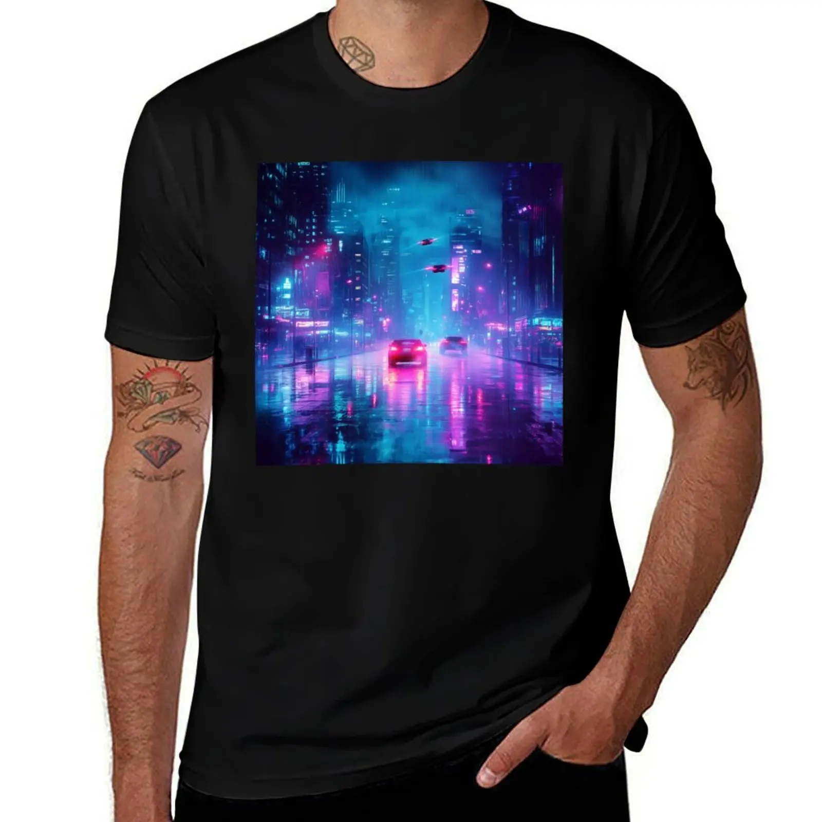 

Cyberpunk City At Night T-Shirt luxury designer anime tshirt blanks Louboutins men workout shirt