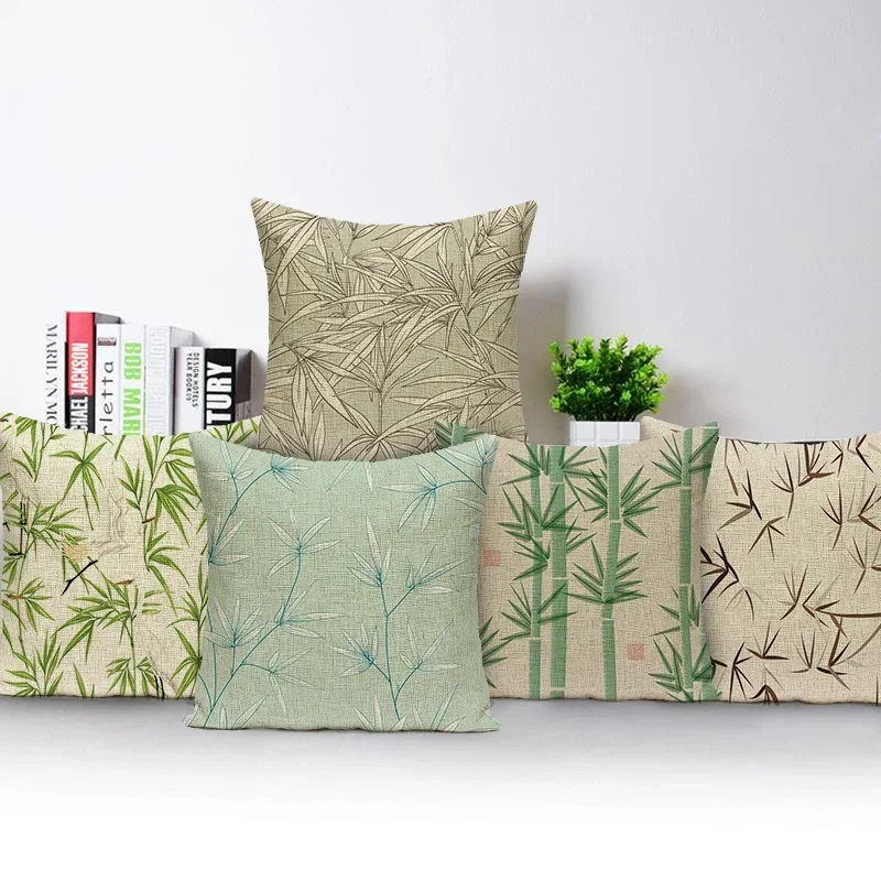 Nordic Cushion Cover Bamboo Leaves Pillow Covers Fresh Sofa Car Home Decor Throw Pillows Case Green Leaves Cushion Cover