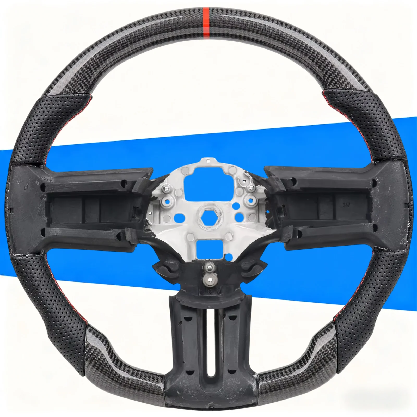 

Real Carbon Fiber Steering Wheel For Mustang 2010-2014 Perforated Leather Racing Wheel Car Accessories Finger Groove Design