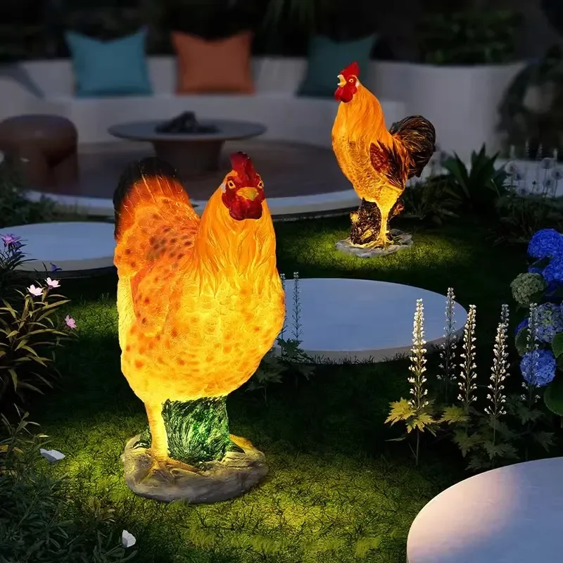 Solar Powered LED Chicken Lamp Outdoor Garden Decoration Waterproof Hen Night Light for Yard Lawn Pathway Landscape Ornament