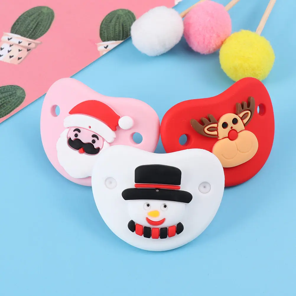 

6Pcs Silicone Baby Pacifier Christmas Elements Santa Claus Snowman Elk Infant Cartoon Portable Baby Supplies Soother