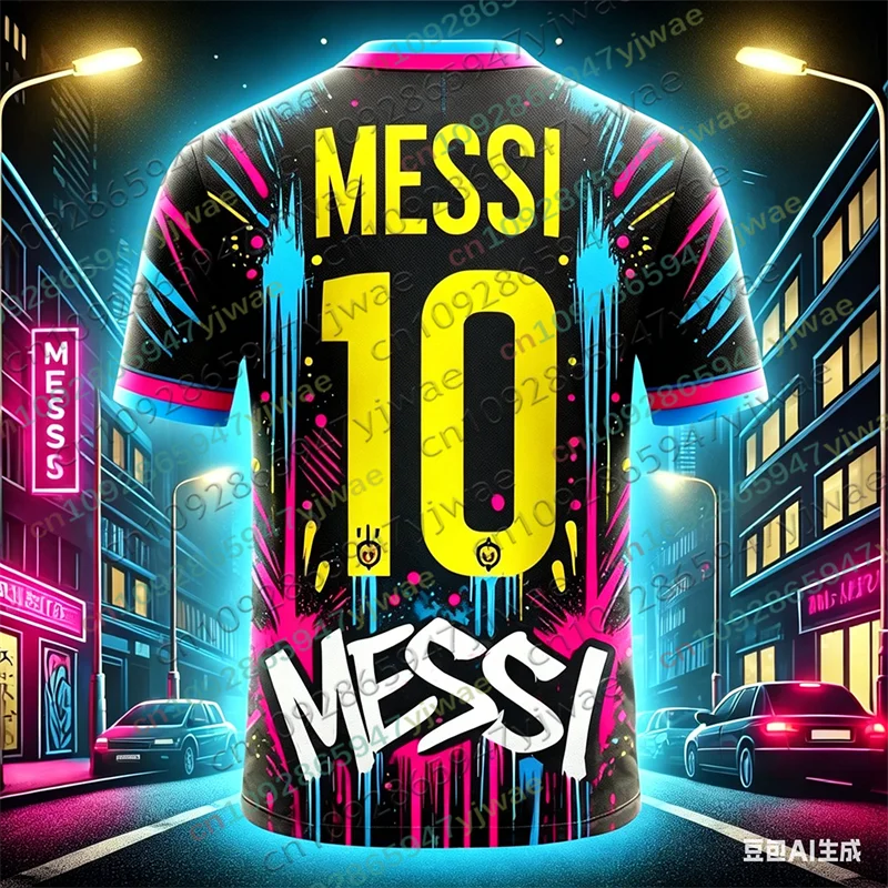 2026 Sonderedition Graffiti Messi Nr.10 Fußballtrikot Trainingsuniform Atmungsaktiv Übergroß Unisex Sport Erwachsenen- und Kinder-Set T-Shirt – Detail 4
