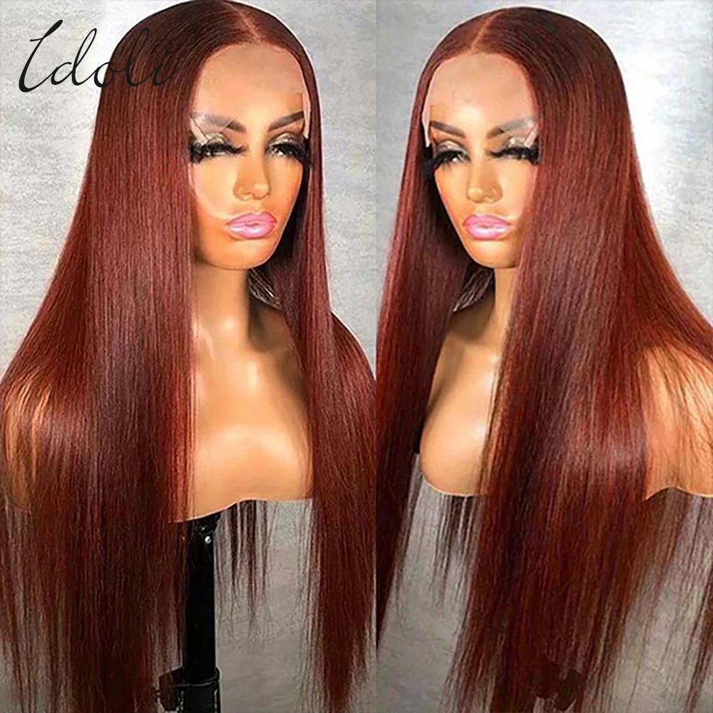 Straight Lace Front perucas para mulheres negras, marrom avermelhado, cabelo humano sem cola, 13x4, 13x6, Cooper Red