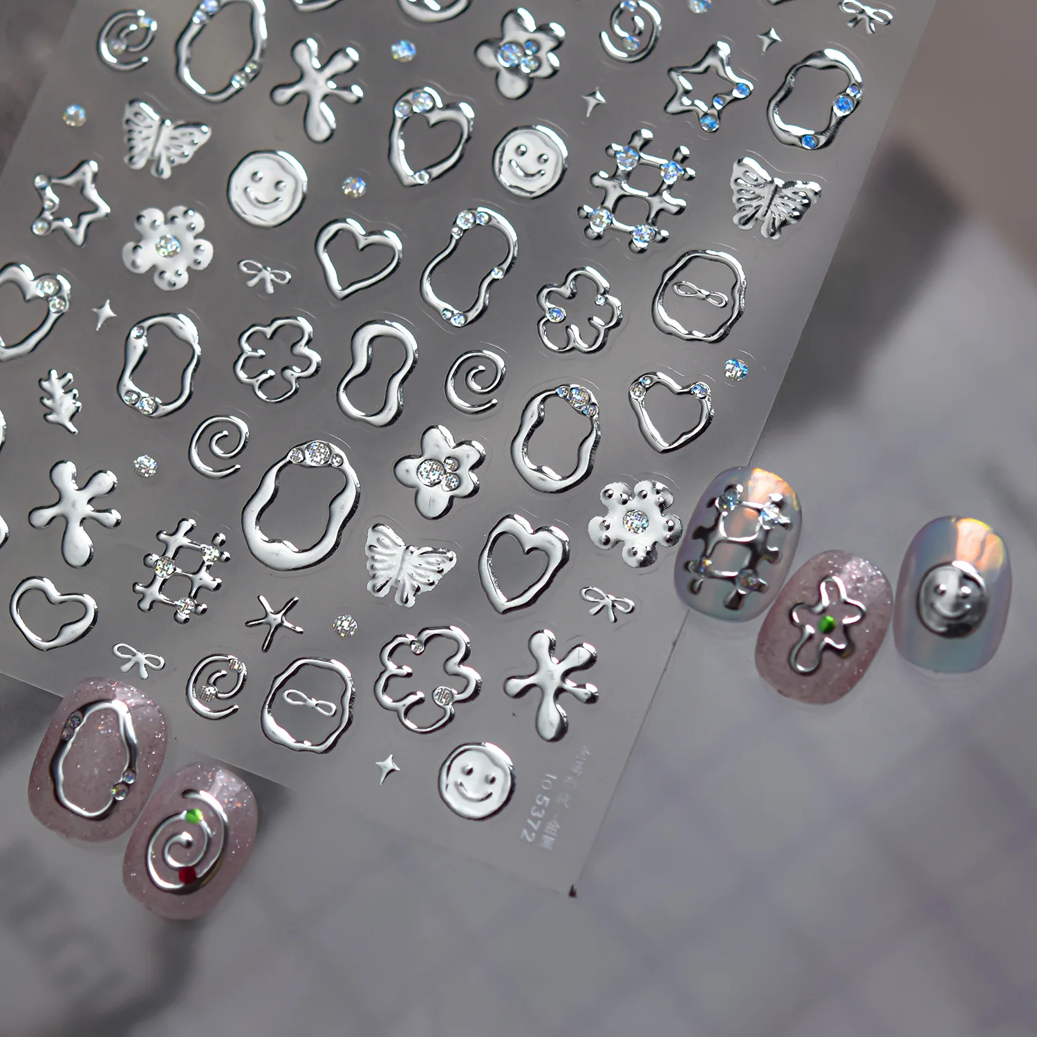 Silver Metal Star Heart Shaped Shape Nail Stickers Cute Butterfly Rabbit Bowknot Self-adhesive Nail Design Stickers DIY Decals