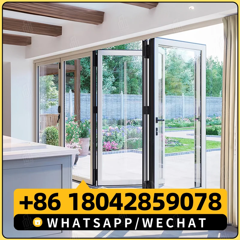 EEHE Partition Black Interior Organ Folding Glass Doors Hurricane Resistant Patio Bi-Folding Doors