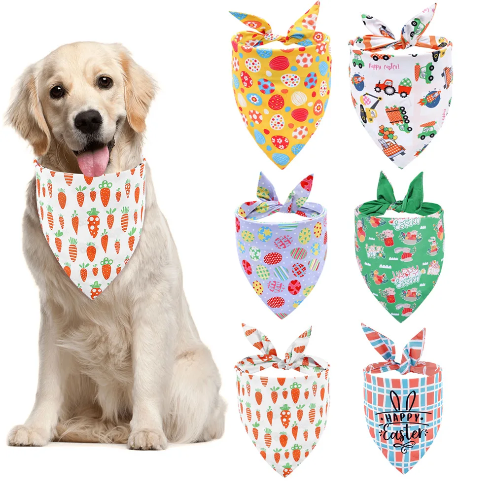 Sucado Easter Dog Bandanas  Birthday Gift Washable Egg Buuny Printing Bib Double Reversible Scarf Adjustable for Puppy Cat