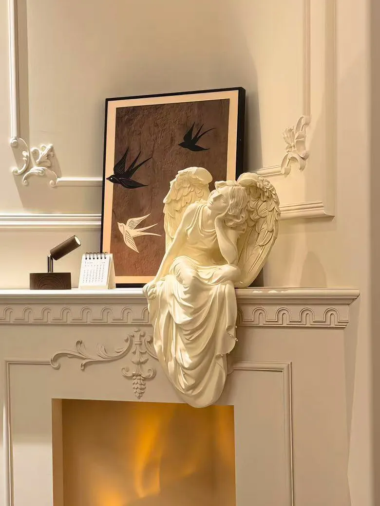 For Seated Angel Girl Resin Figurine, Serene Home Decor Statue for Living Room Balcony & Entryway