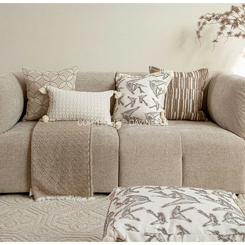 DAVINRICH Interlocking Circles Geometry Jacquard Cushion Cover American Farmhouse Decorative Thickened Pillowcase For Sofa Couch