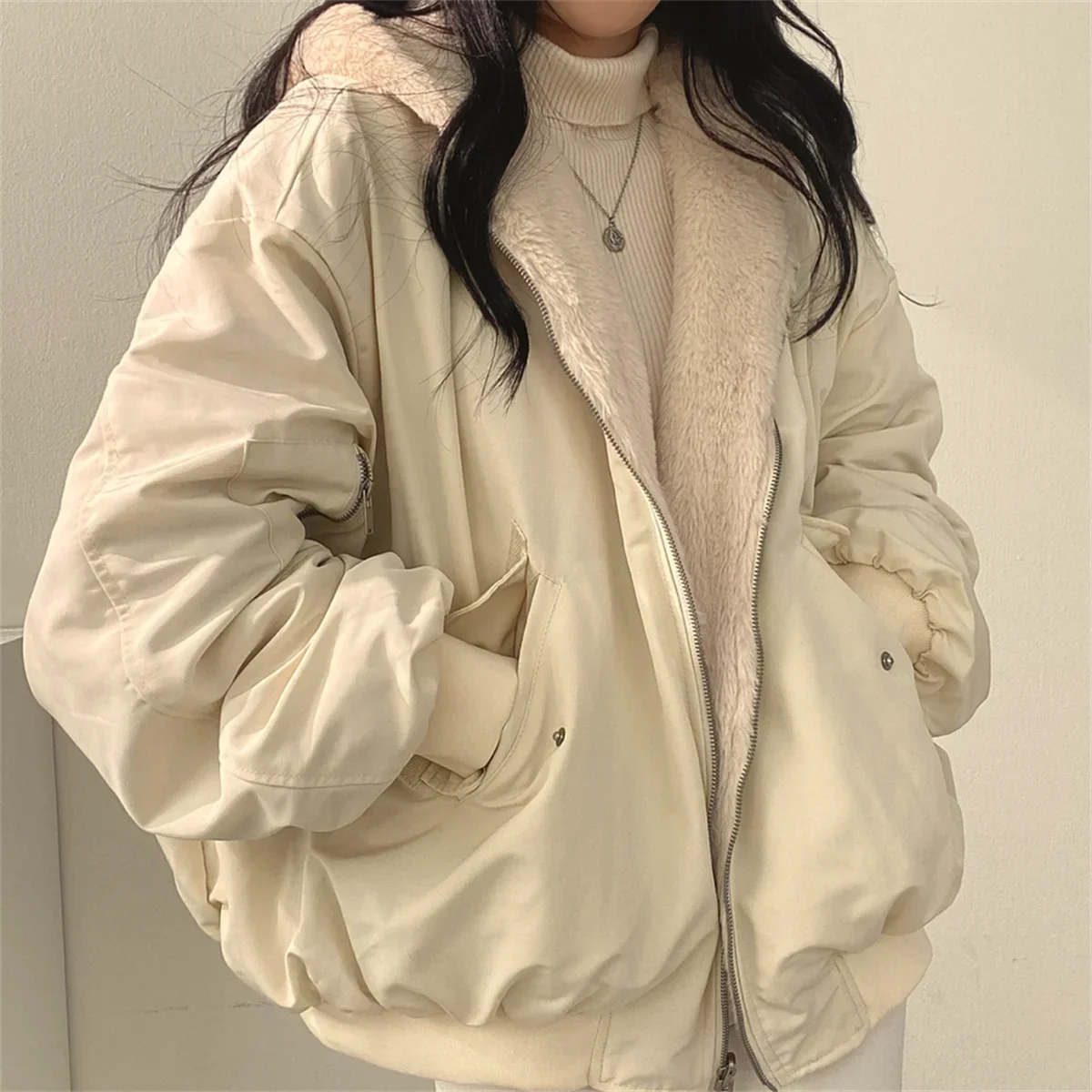 Parkas gruesas y cálidas para mujer, Abrigo con capucha de doble cara Kawaii de gran tamaño, chaquetas holgadas informales con cremallera a la moda