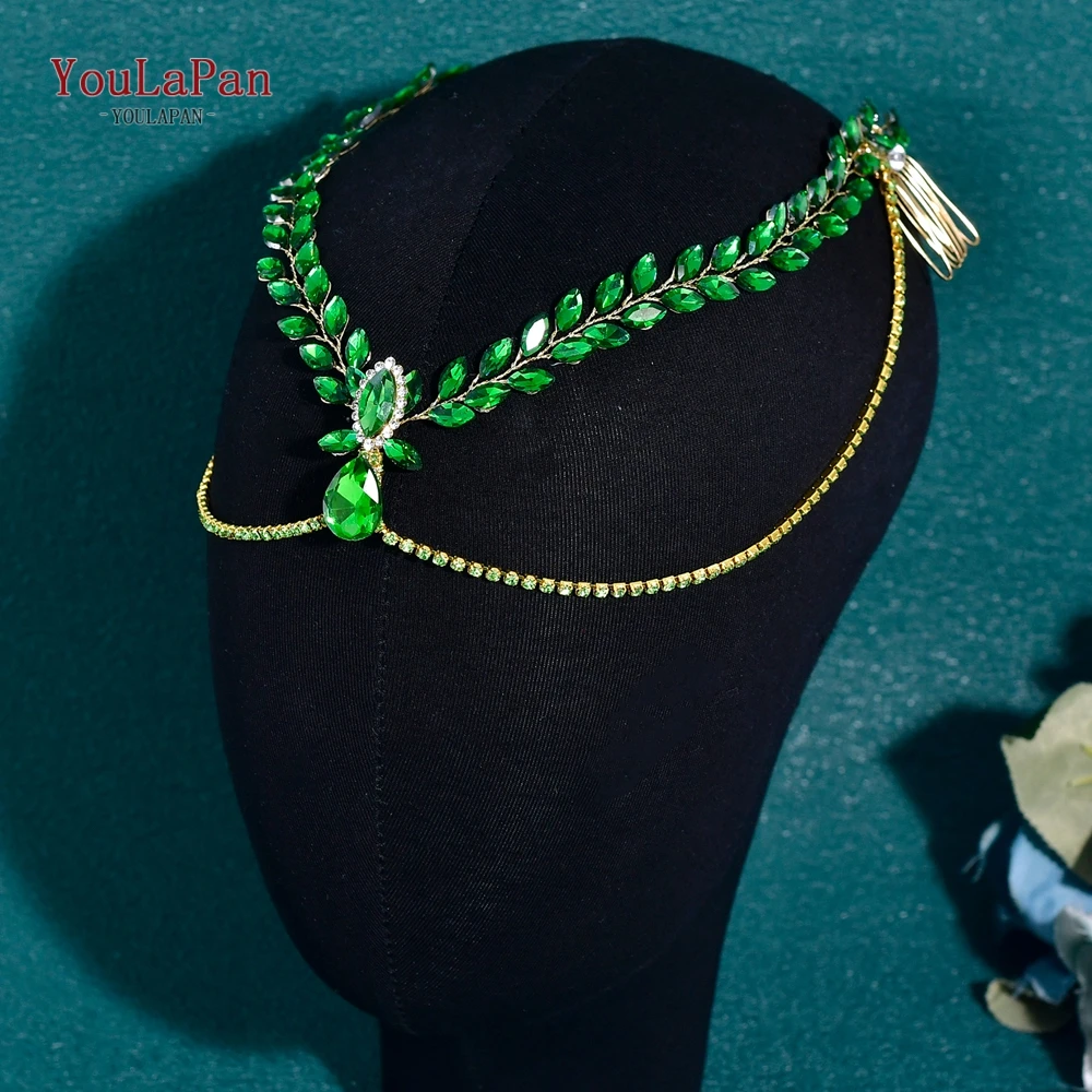 TOPQUEEN Braut Stirn Kopf Kette Hochzeit Strass Stirnband Braut Haar Zubehör Pageant Tiara Frau Kopfbedeckung HP524 – Detail 9