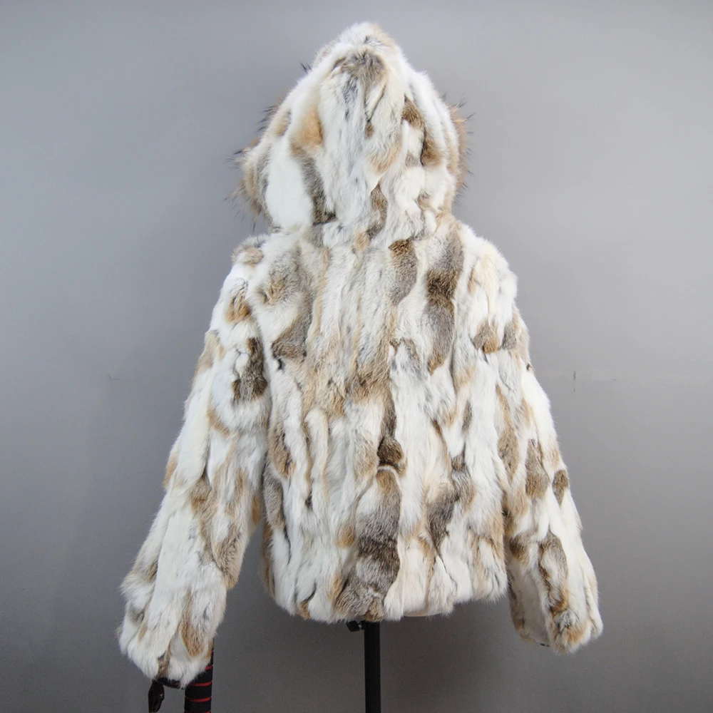 2025 Hot Sale Women Genuine Real Rabbit Fur Coat Lady Winter Warm Real Rabbit Fur Jacket Natural Color Real Rabbit Fur Overcoat