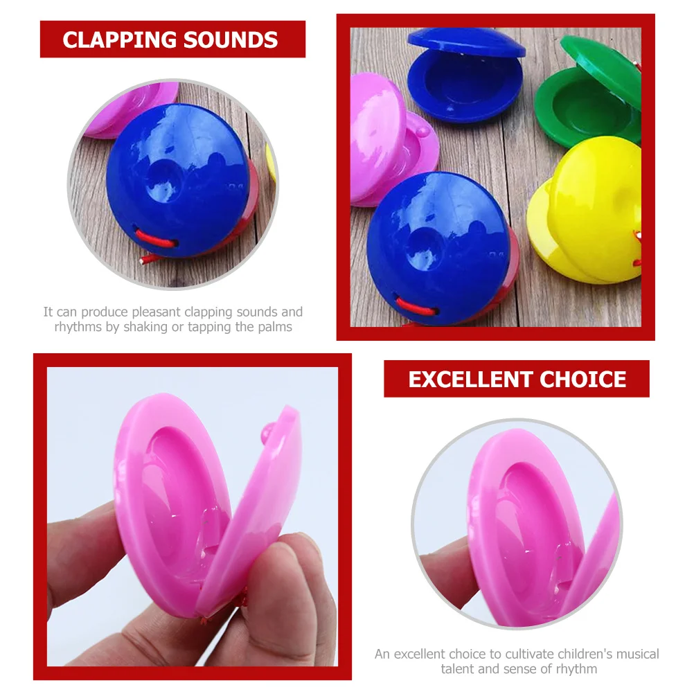 Castañuela de educación Musical para niños, instrumento de plástico duradero, colores brillantes, seguro para niños pequeños, juguete de castañuela, 10 Uds.