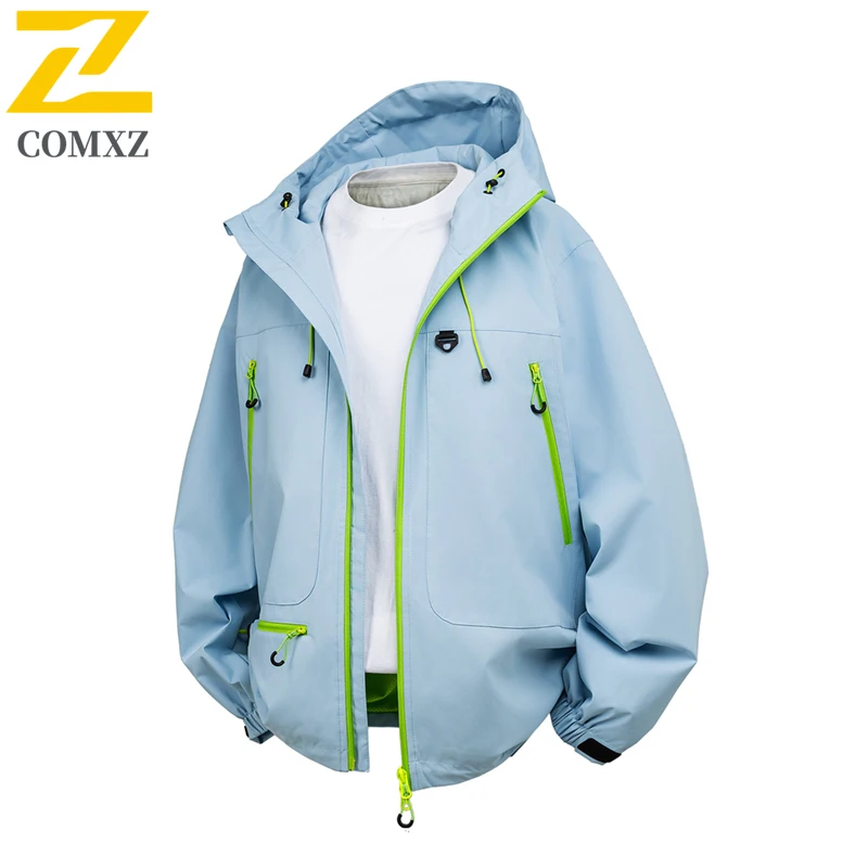Professional Outdoor Jacket Men's Casual Functional Waterproof Windbreaker Hooded Jackets Autumn Long Sleeve Zipper Closure Coat