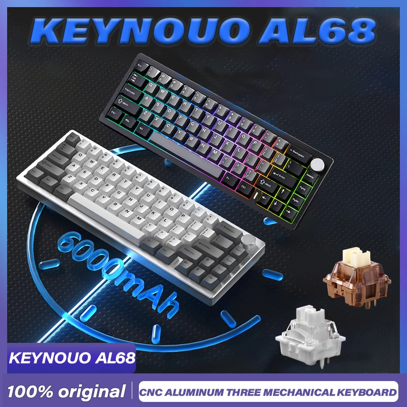 YUNZII KEYNOUO AL68 CNC Aluminum Three mode Mechanical Keyboard Customized Hot Swap Gasket 2.4G BT Wireless 6000mAh Dynamic RGB