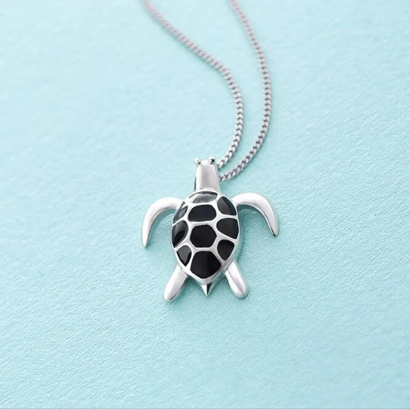 Buyee 925 Sterling Silver Female Big Pendant Chain Cute Turtle Sweet Necklace for Women Unique Fashion Animal Fine Jewelry Chain
