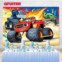 GFUITRR Blaze and the Monster Machine Photography Backdrop Boys Birthday Photo Background Red Truck Cars Photo Booth Props