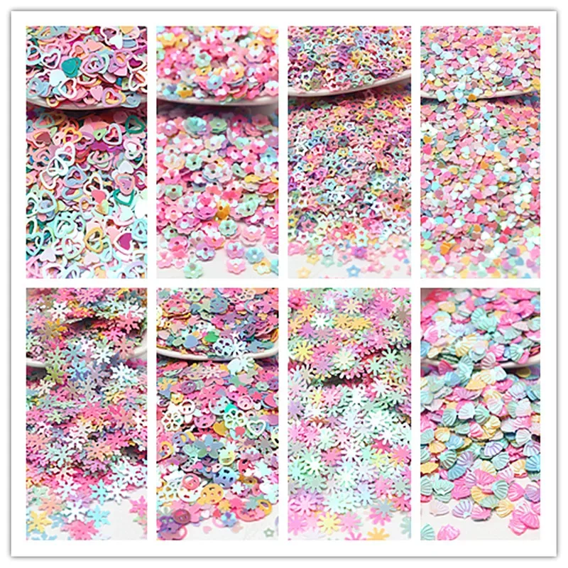 Multi Size Mix Color 3-10mm Sequin PVC Heart Pentagram Multi Shape Sequin Curved Sequin Sewing Wedding Crafts Accessories 10/20g