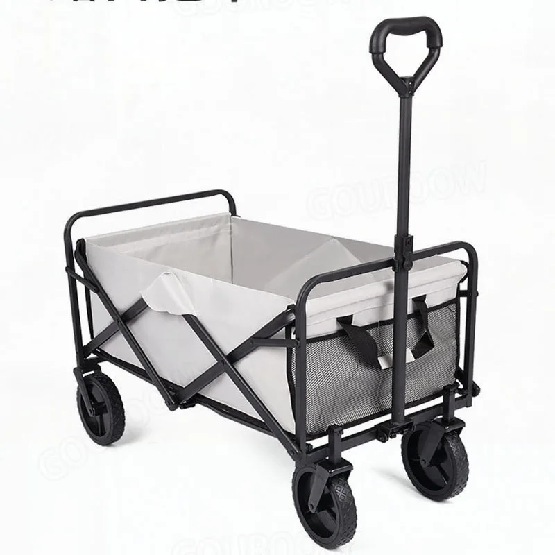 Outdoor Camping Aircraft Wheeled Cart Foldable Hand Pushing Camping Trailer Pull Rod Rear Wagon Cart for Camping Picnic Trolley