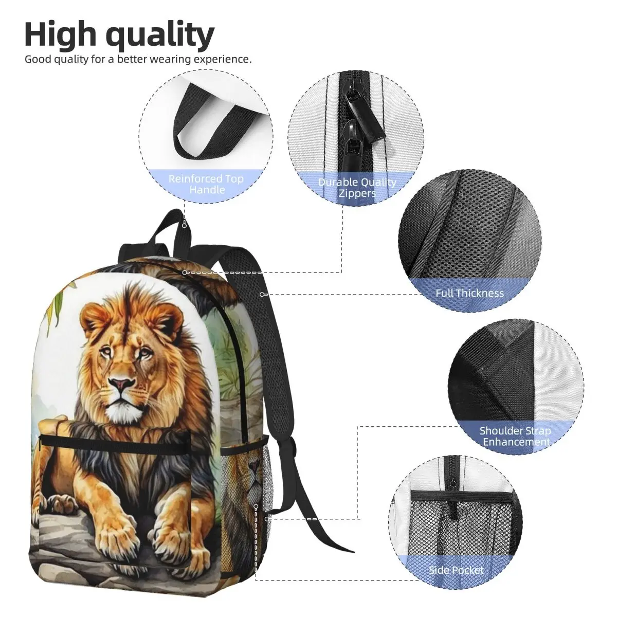A Lion In A Forest Backpack Daypack Large Capacity Kids BookBag School Bag Shoulder Bags for Men Women