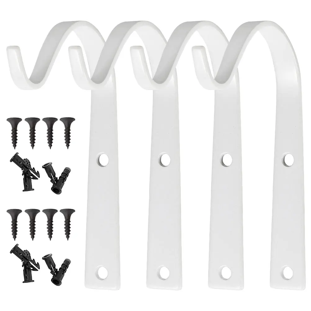 

4pcs Wall Mounted Iron Hooks for Hanging Flower Baskets Lanterns Clothes White Color 2 Screws 2 Nails per Hook Kitchen Bathroom