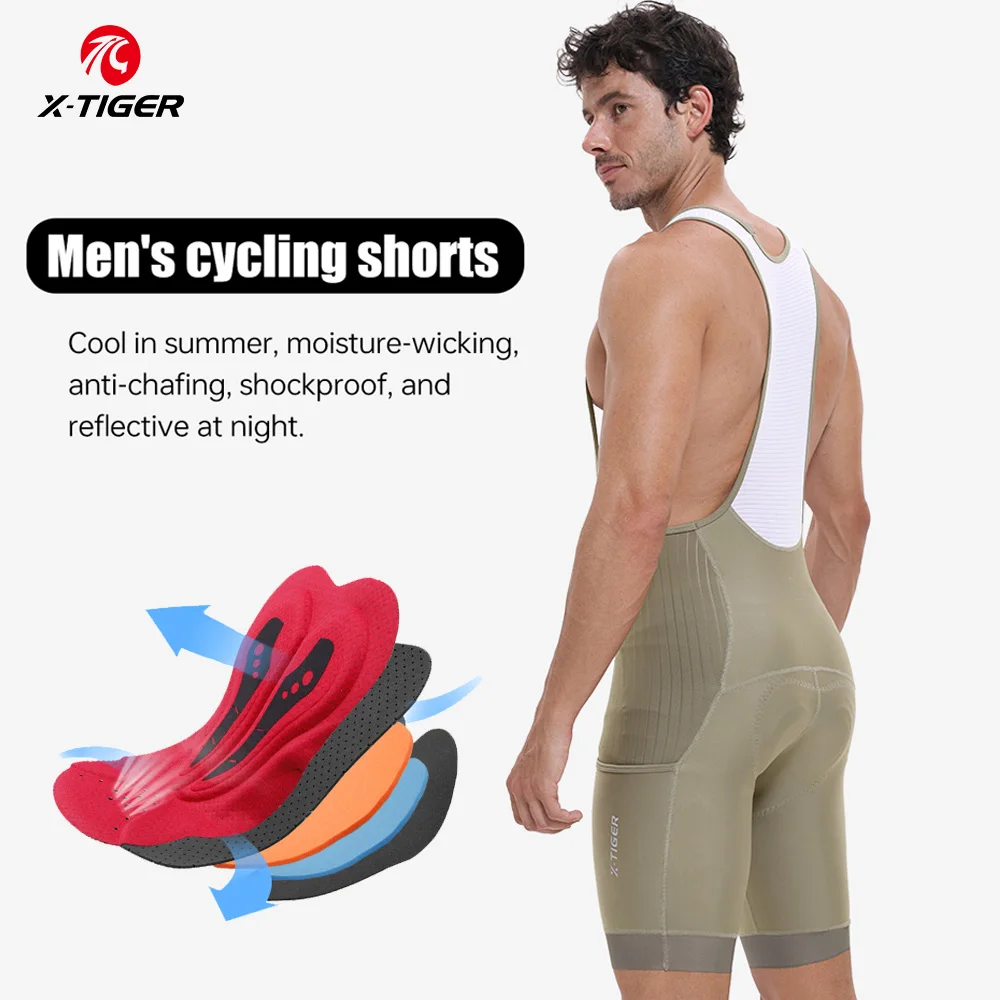 X-TIGER Radsport-Trägerhose für Herren, Gepolsterte Fahrradhose für 8 Stunden Fahrzeit, Profi-Rennrad-Trägerhose mit 5CM Grip-Band, Hochwertige Radsportbekleidung