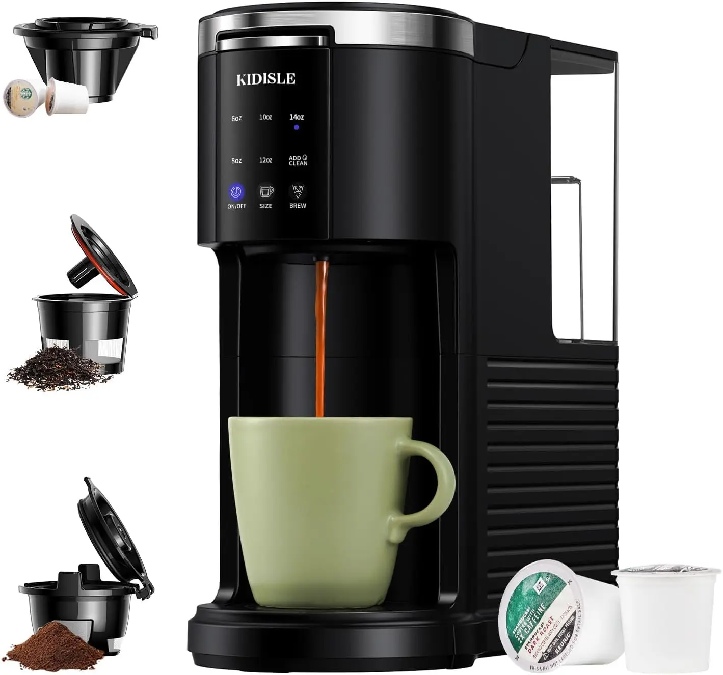 

Single Serve Coffee Machine, 3 in 1 Pod Coffee Maker for K Cup Pods & Ground Coffee & Teas, 6 to 14oz Brew Sizes, with 40oz Remo