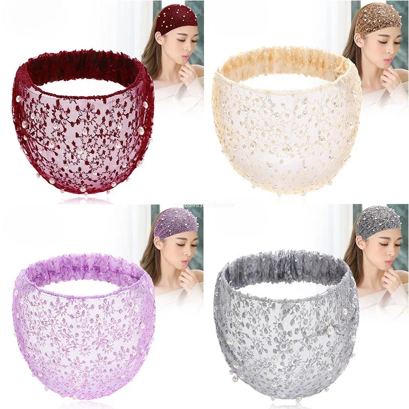 

Lace Headbands for Women Wide Floral Pearl Lace Elastic Headbands Hair Accessories for Women Fashion Hair Pins طوق شعر بنات