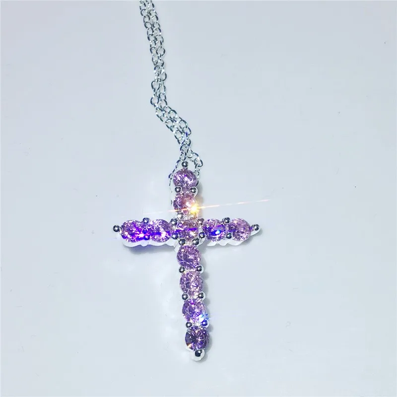 Fashion 6 colors Cross Pendant AAAAA cz Stone 925 sterling silver Party Wedding Pendant necalace for women Men Jewelry Gift